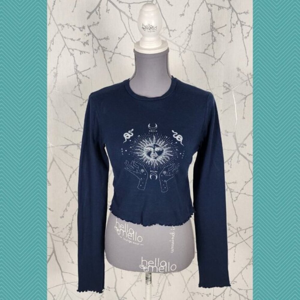 Urban Outfitters Navy Celestial Print Lettuce Edge Crop Top